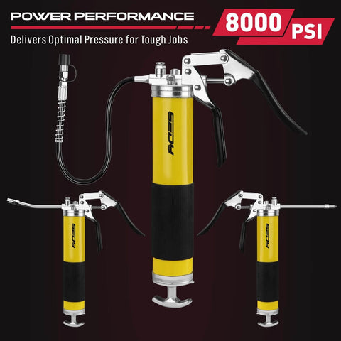 17-Piece Heavy Duty Grease Gun Kit: 14oz Grease Tube Flexible Hose Bearing Grease Pump 8000 PSI Pistol Grip Grease Guns Tool