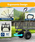 Heavy Duty Mesh Steel Garden Cart with 880 lb Capacity Folding Utility Wagon showing ergonomic features like adjustable handle and 180° U-turn design.
