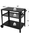 Heavy Duty Outdoor Grill Cart With Wheels And 3 Tier Prep Table For Pizza Oven And Griddle On The Patio With Tool Hooks 42 Inch Main Workspace Heat Resistant Up To 500 Degrees Rustproof Carbon Iron Construction Leetolla side view
