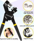 Heavy Duty Grommet Tool Kit with 1/2 Inch Die and 300 Sets of 12MM Grommets, featuring ergonomic handle and magnetic design for ease of use.