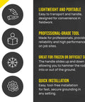 Infographic highlighting features of Heavy Duty Sliding Ground Rod With Handle For Outdoor Grounding Systems from T And T Tools.