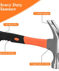 Eight Ounce Straight Rip Claw Hammer With Fiberglass Handle Smooth Face Non Slip Grip for carpentry DIY and home improvement.