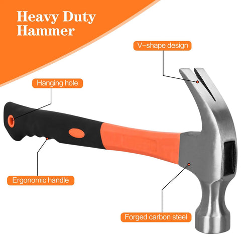 Eight Ounce Straight Rip Claw Hammer With Fiberglass Handle Smooth Face Non Slip Grip for carpentry DIY and home improvement.