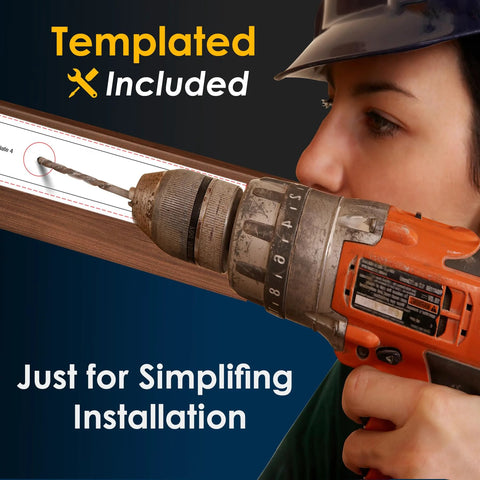 Person using a drill on wood door with Heavy Duty Pivot Hinge For Wood Doors With Stainless Steel Hidden Door Hardware template.