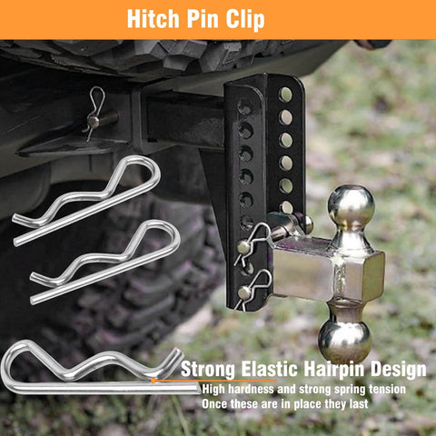 Go To Cotter Pins Set 30 Pieces In 5 Sizes From M1X16 To M3X65 installed on trailer hitch displaying R clip and wheel pins