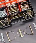 Heavy Duty Hitch Pin Kit 202 Pcs With Clip Pins R Clips Linch Pins PTO Pins in storage case, galvanized carbon steel