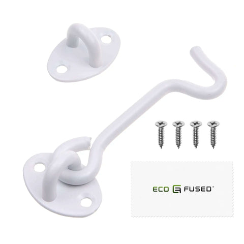 Built Tough 4 Inch Heavy Duty Hook And Eye Latch For Barn Doors And More, Powder Coated Stainless Steel Security Latch With 4 Mounting Screws