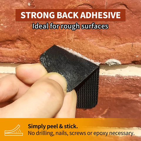 Industrial Heavy Duty Hook And Loop Strips With Adhesive, 30 Sets, Tough Back Adhesive Double Sided Tape on rough brick surface
