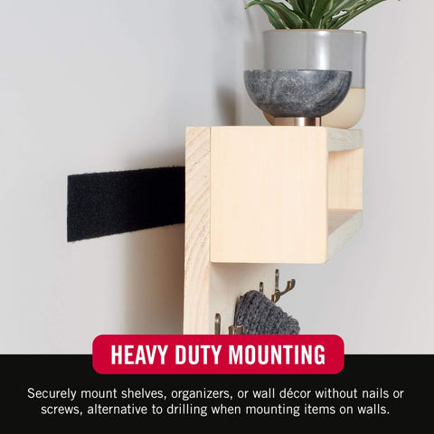 Heavy Duty Tape With Adhesive, Industrial Strength Hook And Loop Fasteners, 15 Feet By 2 Inches, Black, on wood shelf
