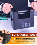 Person demonstrating Industrial Heavy Duty Hook And Loop Strips With Adhesive, 30 Sets, holding 10kg weight on black surface.