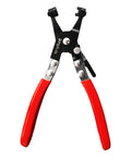 Professional Heavy Duty Hose Clamp Pliers Repair Tool With Swivel Head For Easy Removal And Installation Of Ring Type And Flat Band Hose Clamps High Carbon Steel Construction With Double Dipped Rubber Handles For Maximum Grip, front view
