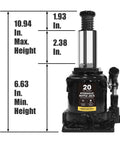 Heavy Duty 20 Ton Hydraulic Bottle Jack Low Profile Stubby Lift for Auto Repair and Home Garage Use 40,000 Lbs Capacity Wide Serrated Saddle for Secure Grip Adjustable Top Extension Black AT92007AB