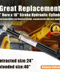 Cross Tube Double Acting Hydraulic Cylinder With 1.5 Inch Bore And 16 Inch Stroke For Heavy Duty Use 3500 PSI 5300 Lb Load