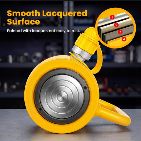 Heavy Duty 20 Ton Hydraulic Jack With 4 Inch Stroke Porta Power Ram With Smooth Lacquered Yellow Surface