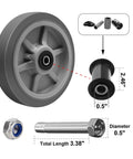 8 x 2 Inch Heavy Duty Industrial Caster Wheels with 1/2 Inch Bore Axle, showing axle components and dimensions