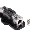 Heavy Duty Inline ANL Fuse Holder with 200 Amp Fuse Included for 1/0 or 4 Gauge Car Audio Wiring, solid zinc core, front view