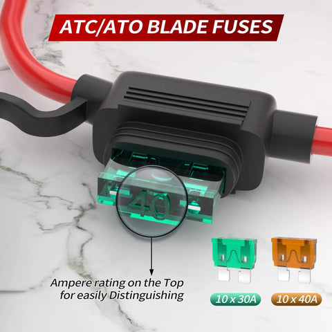 Heavy Duty 12 AWG Inline Fuse Holder For 12V Systems Waterproof In Line Fuse Block ATO And ATC Style with 40A fuse visible