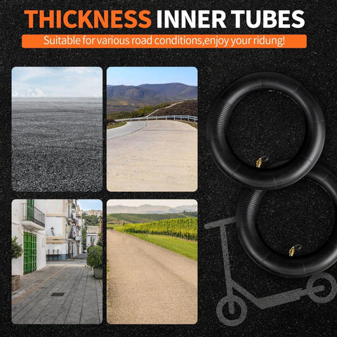Heavy Duty 10x2.50 Inner Tube (2-Pack) for Electric Scooters – 0° Straight Valve Stem, suitable for various road conditions.