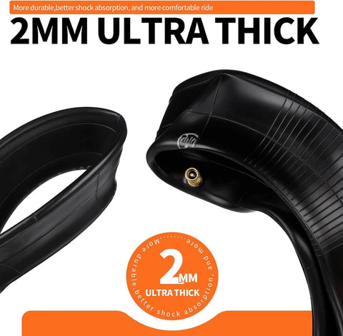 Close-up of Heavy Duty 10x2.50 Inner Tube (2-Pack) for Electric Scooters showing 2mm thickness and straight valve stem.