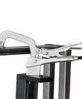 Heavy Duty Five Eighths Inch Insert Table Mounted Clamp With Rear Crank Handle for BuildPro welding tables in use