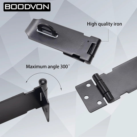 Heavy Duty Door Lock Hasp Latch 3 Inch, Iron Safety Packlock Clasp with Brushed Finish, showing angles and mounting holes