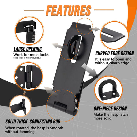 Heavy Duty Door Lock Hasp Latch 3 Inch iron safety packlock clasp features highlighted on image with brushed finish and mounting design