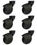 Set of six heavy-duty 3 inch IV pole replacement casters with matte black finish and non-marking wheels.