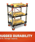 Heavy Duty Folding Jobsite Cart With Three Shelves And 300 Lb Capacity No Assembly Required Pro Grade Tradesman Utility Cart Crescent SiteRunner F3SCBL loaded with bags