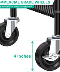 Close-up of 4-inch commercial grade wheels on Heavy Duty Rolling Cart With Wheels For Commercial Kitchens And Food Service, 3 Tier Utility Cart.