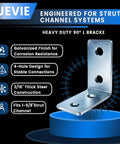 Heavy-duty L angle bracket for 1-5/8 inch strut channel delivers secure 90 degree connections with 3/16 inch thick galvanized steel