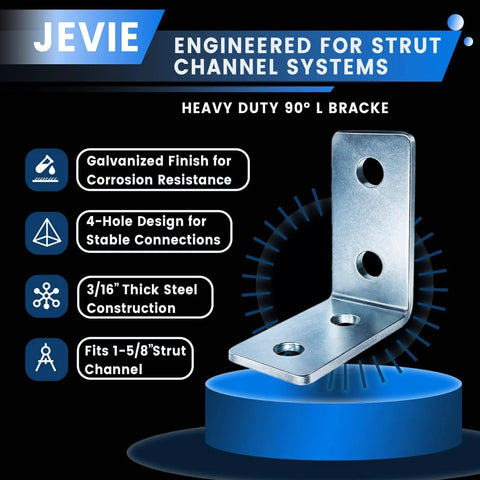 Heavy-duty L angle bracket for 1-5/8 inch strut channel delivers secure 90 degree connections with 3/16 inch thick galvanized steel