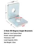Heavy duty 90 degree L bracket for 1-5/8 inch strut channel with 3/16 inch thick steel and two 1/2 inch bolt holes