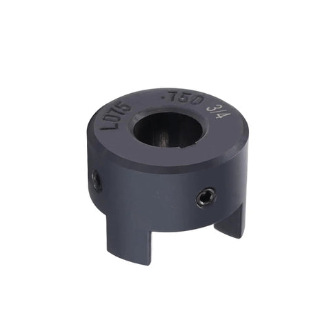 Flexible One Half To Three Quarter Inch L Jaw Coupling Three Piece Set With Rubber Spider for heavy duty machine tools, side view.