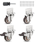 Heavy Duty Casters Set Of 4 With Brake For Baby Beds Carts And Cabinets 1 Inch L Shape Side Mount TPR Plate Wheels 80 Lb Load Capacity