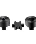 Heavy Duty L095 3 Piece L-Jaw Coupling Set With Buna N Rubber Spider for 1/2 to 1 Inch Shafts, showing coupling halves and rubber spider