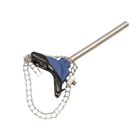Heavy Duty Lab Clamp With Vinyl Coated Chain And Stainless Steel Rod 8 Inch Jaw and 19 Inch Overall Length Zinc Die Cast Build
