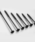 Lag Screws #14 x 3 Inch Heavy Duty Construction Wood Screws with Torx Drive Washer Head Black Epoxy Coating displayed in a row.