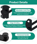 Product details of Beefy 4 Inch Heavy Duty Flip Latch, showing adjustable limit piece, edge grinding, and thickened handle in matte black.