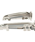 Heavy duty lateral opening door hinge set enables 180 degree parallel opening for cabinets and wardrobes, shown in side view.
