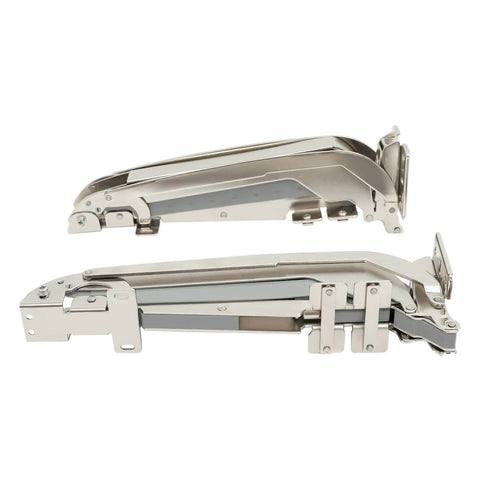 Heavy duty lateral opening door hinge set enables 180 degree parallel opening for cabinets and wardrobes, shown in side view.
