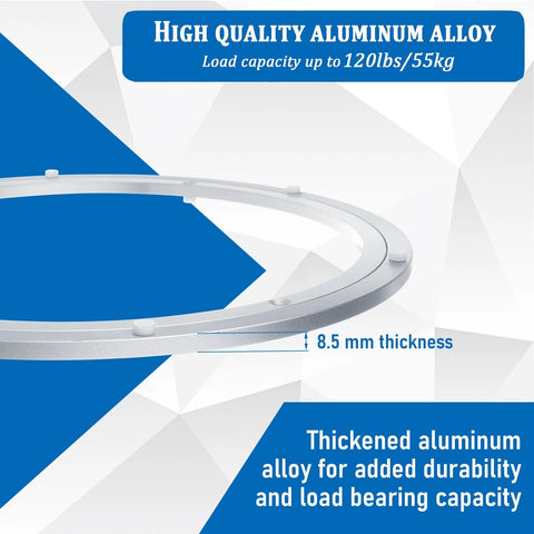 High quality aluminum alloy with 120 lbs load capacity, featuring the 2 Pack 12 Inch Lazy Susan Bearing Set Heavy Duty Aluminum Alloy Turntable.