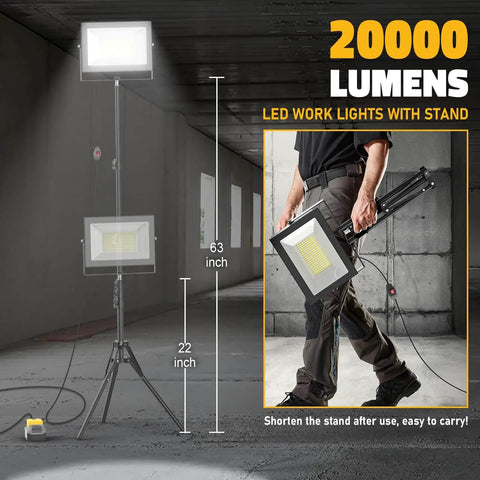 Heavy Duty 10000LM LED Work Light With Stand For Dewalt 20V Battery Not Included 100W Portable Tower Flood Light On Tripod