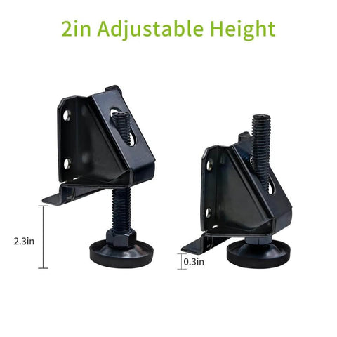 Heavy Duty Leg Leveler Kit for Furniture Tables and Cabinets with 2 Inch Adjustable Height shown in black.