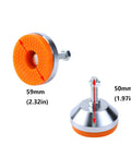 Rock Solid Heavy Duty Adjustable Leg Leveler Set 4 Pack M8 Thread 600 Lb Capacity, orange-silver tone, 59mm base, 50mm screw