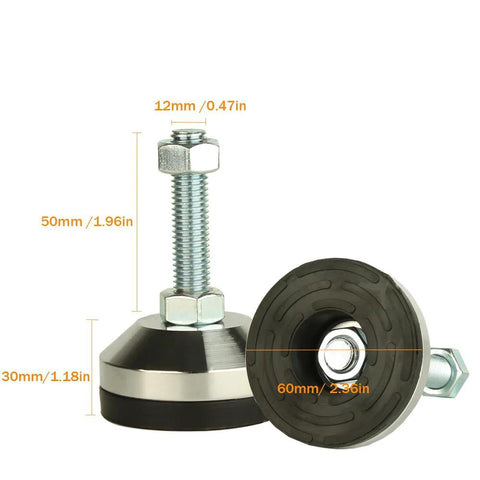 Heavy Duty Leg Levelers For Workbench Machine Or Cabinet 2.36 Inch Base Diameter With Anti Skid Pads Adjustable Feet Levelers M12 Thread
