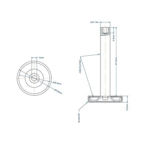 Diagram of Beefed Up Heavy Duty Adjustable Furniture Leg Levelers 4 Pack Up To 2000 Lbs Per Leg Total 8000 Lbs Capacity dimensions