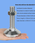 Beefy Heavy Duty Leveler Leg Set With 3.15 Dia Base And M24 Thread 6600 Lb Capacity held on a hand showing silvery finish