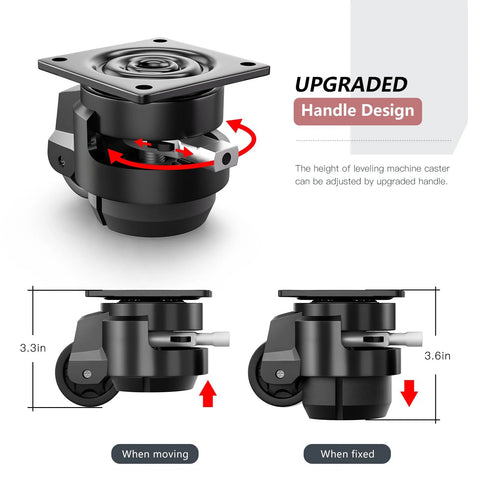 Four Pack Leveling Casters With Adjustable Height For Heavy Duty Swivel Plate Retractable Caster Wheels, height adjustment diagram
