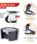 Heavy Duty Leveling Casters With 360 Degree Swivel And Upgraded Handle, Height Adjustable For Work Benches Machines Equipment And Shelves, Total Capacity 2200 Lbs Per Set, 4 Pack Bundle, aluminum alloy and NBR measurements shown