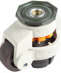 Close-up of a caster from the Set Of Four Heavy Duty Leveling Stem Casters With Retractable Height For Equipment And Workbenches Featuring 12mm Stem Diameter